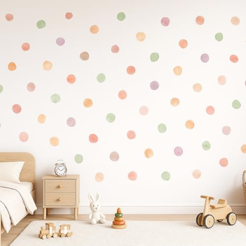 Set de 72 Pegatinas Infantiles Decorativas de Vinilo Adhesivo para Pared - Lunares Acuarela para Decoración de Habitación de Bebé, Niño o Niña-Pegatinas Infantiles Pared Decorativas (MULTICOLOR)