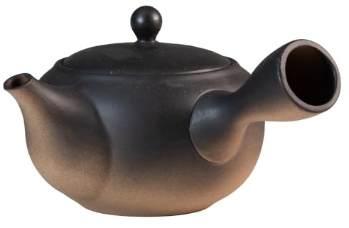 Asayu Japan Teiera Tradizionale Kyusu - 430 ml (14,5 fl.oz), Nero/Marrone, Made in Japan (Tokoname Yaki) - Per Tè Verde e Cerimonia del Tè