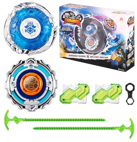 INFINITY NADO Set 2 Lanzadores – 2 Peonzas Metal Unión/División 5+ | Set: 2 lanzadores + 2 peonzas metal. Modo unión y división. Duelos dobles. Fácil manejo. Desde 5 años. Regalo