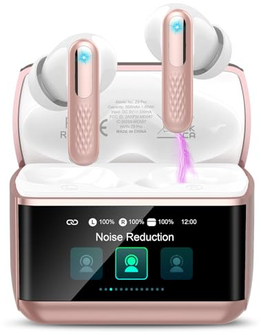 HiFi Stereo Bluetooth Earbuds with ANC/ENC Noise Cancelling, Wireless Earbuds, Bluetooth 5.4 Headphones In Ear with Multifunctional Touchscreen, 5 EQ Modes/IP7 Waterproof Bluetooth Earphones Rose Gold