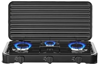 Kovalmax® Fornello a gas gpl cucina da campeggio casa 3 fuochi piastra nero