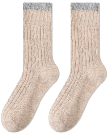 Damstrumpor Tjocka och Varma Extra for Höst Och Vinter, Sömn Till Mitten Av Vaden, Bekväma Och Elastiska(Beige)