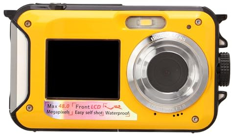 Xiuganpo Caméra sous-Marine, Appareil Photo Numérique Résistant à l'eau 2,7K 48MP avec écran LCD Arrière de 2,7 Pouces et écran Avant de 1,8 Pouces, Enregistreur Vidéo pour la Natation en (Yellow)