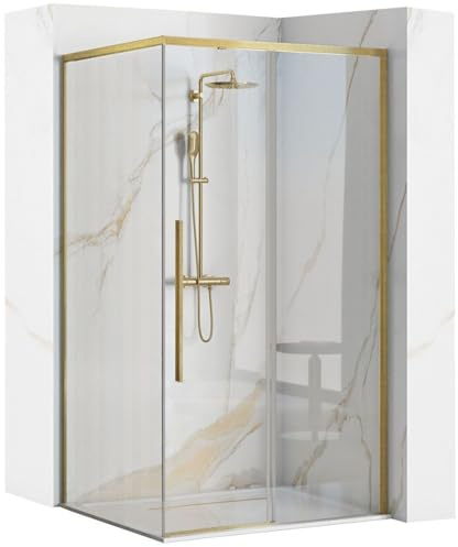REA SOLAR 90X90 BRUSH GOLD DUSCHKABIN MED DUSCHKAR SAVOY VIT, DUSCHKABIN TILLVERKAD AV LÄTTSTÄDAT MATERIAL