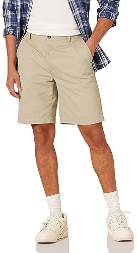 Amazon Essentials Pantalones Cortos Chinos de Corte Clásico de 23cm con Bolsillos Hombre, Caqui, 38W