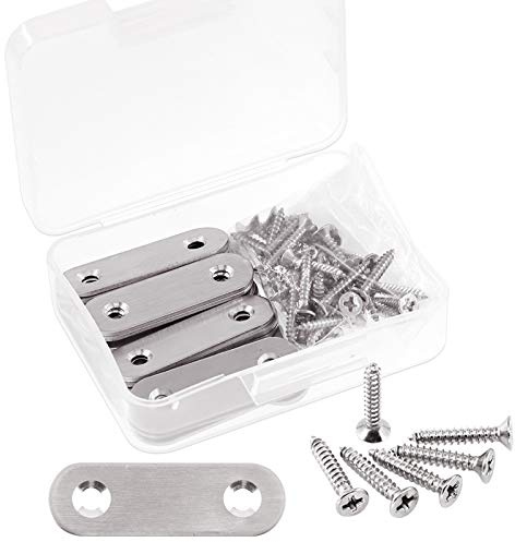 Glarks 20 Set Staffe Piatte Dritte in Acciaio Inossidabile 50mm/2pollici Piastre di Rinforzo Giunzione Riparazione Staffe di Fissaggio Connettore e 40pz Viti Autofilettanti Set (50mm/2pollici)