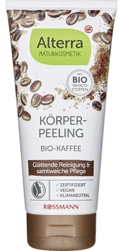 Alterra Body scrub organiskt kaffe 200 ml med sensuell kaffedoft, utjämnande rengöring och sammetslen mjuk vård, certifierad naturkosmetik, vegansk
