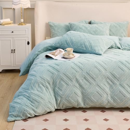 KEAYOO Ropa de cama de felpa de 155 x 220 cm con forro polar mullido, extracálida, para invierno, funda de almohada de 80 x 80 cm (verde, 155 x 220 cm)