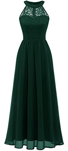 Wedtrend Vestido de noche largo para mujer con cuello halter, vestidos de baile elegantes para bodas, vestidos de dama de honor de gasa, verde oscuro, 3XL