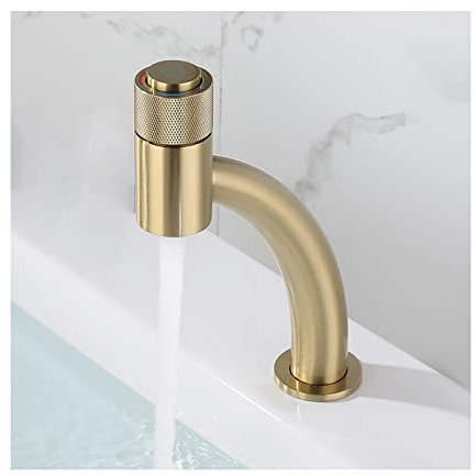 SHUGUANG Brass Bathroom Faucet Single Hole Bathroom Sink Faucet Vanity Faucet Hot and Cold Adjustable, Countertop Installation, for Kitchens, Washstand and Motorhomes,Brushed Gold