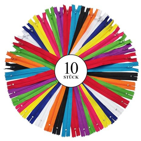 KGS Nylon-Reißverschluss zum Nähen und Basteln | 10 Farben | Größe: 13 CM / 5 Zoll | 10 Reißverschlüsse/Packung | Mehrfarbige Reißverschlüsse für Taschen, Beutel, Röcke, Kleider