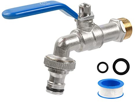 Garten Wasserhahn 1/2 Zoll, Wasserhahn für Den Garten Universal, Premium Wasserhahn mit 3/4 Zoll Schlauchanschluss, Außenwasserhahn Aus Messing Rost, für Garten Waschmaschine Regentonne (Blau)