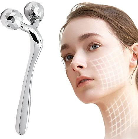 DMZK 3D-Gesichtsroller, Gesichtsmassagegerät 360° Rotationsmassageroller Hautpflege,straffer, Anti-Falten, Muskelentspannung Werkzeug für Gesichtstraffung und Körper(Silber)