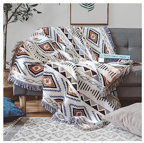 Czyminrout Boho Decke Sofadecke mit Quaste,Sofaüberwürfe Strick Kuscheldecke Bettwurf,Aztekischer ethnischer Stil Decke,für Zuhause,Büro,Reisen, Zelten (Geometrische Muster, 90 * 90cm)
