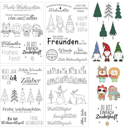 Bluelves Silikonstempel Weihnachten, 4 Blätter Klare Silikon Stamp, Winter Clear Stempel Deutsch, Frohe Weihnachten Silikonstempel, Stempelset für Kinder Scrapbooking Karten DIY, Bullet Journal