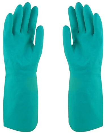Safetyware Chem-Pro - Guantes de trabajo largos de nitrilo resistentes a los químicos, 18 mil de grosor, color verde, para limpieza de aceite, lavavajillas, cocina, mecánico de uso general (9