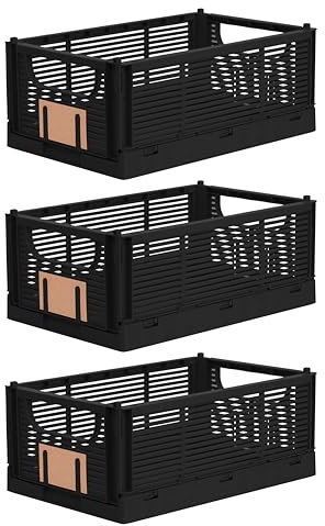 Brandsseller Faltbare Klappbox L 3er Set stabiler Einkaufskorb stapelbarer Transportkorb Aufbewahrungskiste - Schwarz