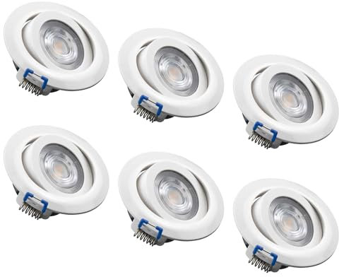 Sigmaled lighting, 6 FOCOS LED Empotrables Regulables 5W 450lm, Luz Natural 4000K, Orientable, Agujero Ø70-80mm, 220V-240V AC, Luz Led Techo empotrado para cocina, sala, dormitorio