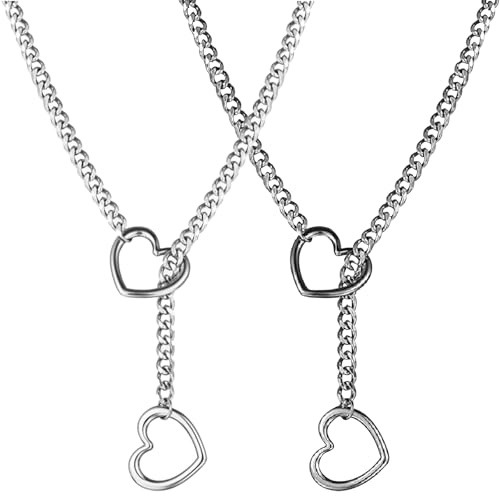 BDSHUNBF 2PCS Y-Shaped Collar, Heart O-ring Slip Chain Necklace, Gothic Punk Collar, Joyería para Mujer