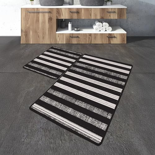 Bosdela 2-teiliges Badematten Set – rutschfeste & saugfähige Badezimmerteppiche, Waschbar, Weich & Komfortabel – WC-Vorleger + Badematte – Ideal für Badezimmer & Toilette Barcode Design