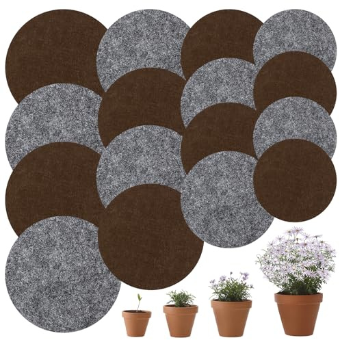 Lot de 16 dessous de verre en feutre pour plantes de 10,2 cm, 15,2 cm, 20,4 cm, 20,4 cm, 25,4 cm, réversible, rond, tapis absorbant, sous-verre en feutre imperméable, tapis en liège pour intérieur et