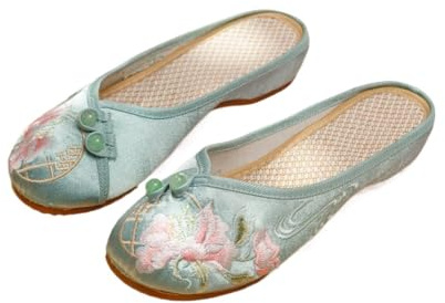 GZKDKZB Ciabatte estive in Stile Tradizionale Cinese con Fiori Ricamati, Stile Etnico, Punta Rotonda, Pantofole Casual in Raso, Scarpe in Stile Antico Hanfu per Donna