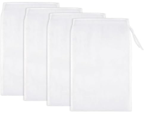 4 Stück Nussmilchbeutel,Passiertuch Wiederverwendbar 30 x 20 cm,gewebtes Filtertuch Nylon-Filtersack,Feinmaschiges Filterbeutel mit Kordelzug,für Käse Kaffee Joghurt Fruchtsaft Gemüsesaft