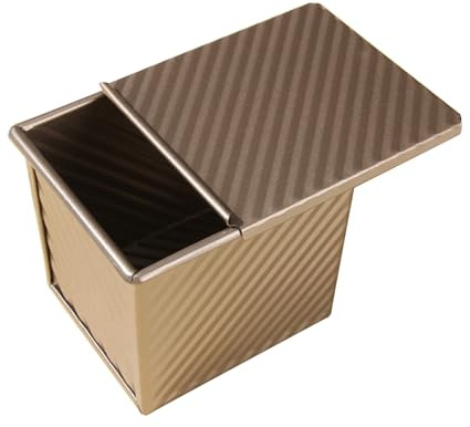 Fyearfly Molde antiadherente para pan tostado, molde de acero al carbono dorado con tapa, diseño acanalado para hornear fácilmente, 11,6 x 10 x 11 cm