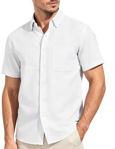 Casey Kevin Chemise Homme Manches Courtes 100% Coton - Col Boutonné | Chemise Été Infroissable - Chemise Décontractée Business pour Plage, Bureau & Soirée