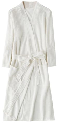 MODSGUE Albornoz de piqué para mujer, algodón, hasta la rodilla, bata fina para sauna, bata de baño para otoño, kimono, sauna, para viajes, fiesta en la piscina, sauna, Blanco, XL