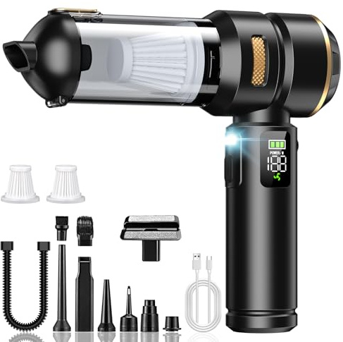 Aurvite Aspirapolvere a mano 4 in 1, 32000 Pa, aspirapolvere per auto, senza fili, display LCD, senza spazzole, 30000 giri/min, aspirapolvere per auto, ufficio, peli di animali domestici