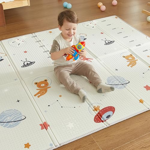 CASABEL Tappeto Gioco Evolutivo 180×150 cm, Pieghevole, Impermeabile e Spesso, Fantasia Spazio, Grande Formato, Colorato, Facile da Riporre e Trasportare
