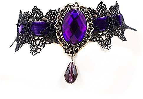 Caprilite Gothic Black Lace Necklace Collar Choker Halloween Vampire (Purple)