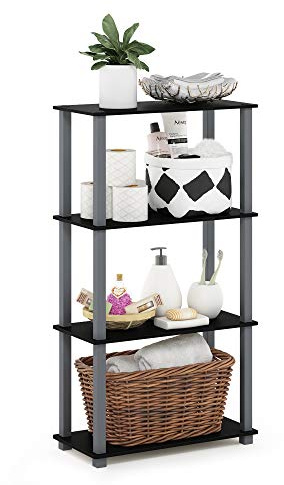 Furinno TURN-S-TUBE Storage Shelves, 4-Tier Book Shelf, Corner Shelf, Toolless Open Shelves, for Organization and Storage, Living Room, Garage, Home Office, Black