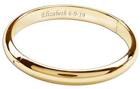 Precious Pieces Personalized Gift Children's 14K Gold-Plated Classic Newborn Baby Bangle Bracelet, Custom Jewelry with Engraved Name (Child-Small)