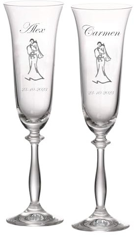 JOYERIA EL FARO | Copas grabadas para novios | Copas personalizadas para bodas | Cristal de Bohemia de alta resistencia | Estuche premium incluido | Brinda y celebra el amor