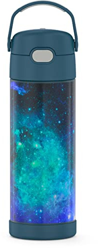 THERMOS FUNTAINER 16 Ounce Stainless Steel Vacuum Insulated Bottle with Wide Spout Lid, Galaxy Teal