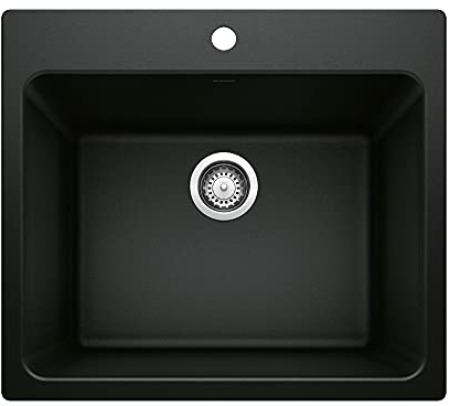 BLANCO LIVEN SILGRANIT Drop-In or Undermount Utility Laundry Sink, 25x22x12 Coal Black