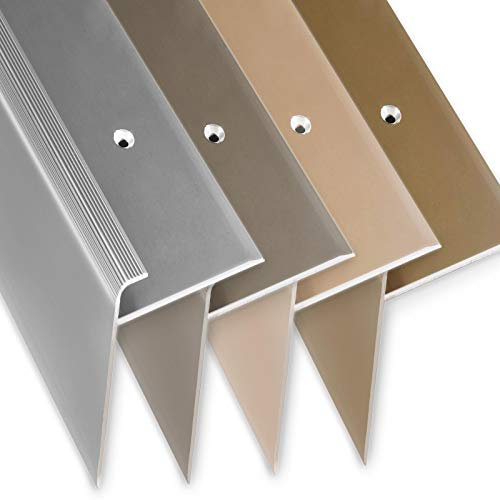 Profilo per bordi per gradini di sicurezza, forma a F, profilo paragradino per scale, per pavimenti con altezza di 7-8 mm, con Materiale di montaggio. Lunghezza: 90 cm. Altezza: 53 mm. Colore oro