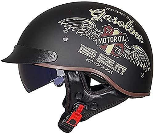 Motorcykel Halvhjälmar Brain-Cap – Halvskal Motorcykelhjälm, Jet-Hjälm Skoterhjälm, Moped-Hjälm, Retro Motorcykel Halv Hjälm Med Inbyggt Visir För Cruiser Chopper Biker E,M