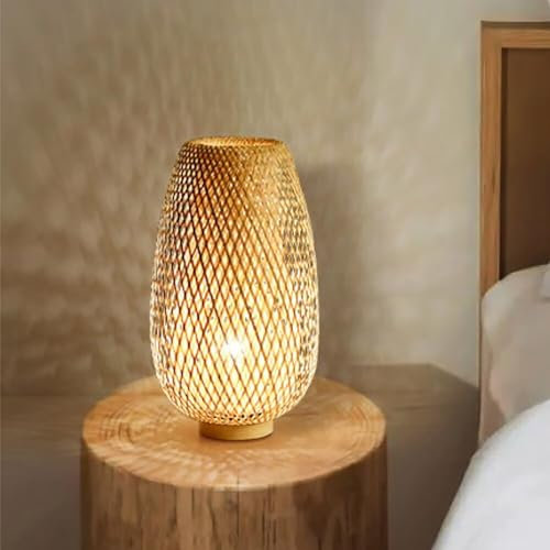 GUANSHAN Tischlampe aus Bambusgewebe, Bambus-Lampenschirm, Tischbeleuchtung im Zen-Stil, dekorative Tischbeleuchtung, Nachtlicht für Schlafzimmer und Wohnzimmer