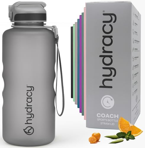 Hydracy Water Bottle with Times to Drink & Straw - Large 2 Litre BPA Free Motivational Water Bottle & No Sweat Sleeve -Leak Proof Gym Bottle with Time Marker -Ideal for Sports & Outdoors