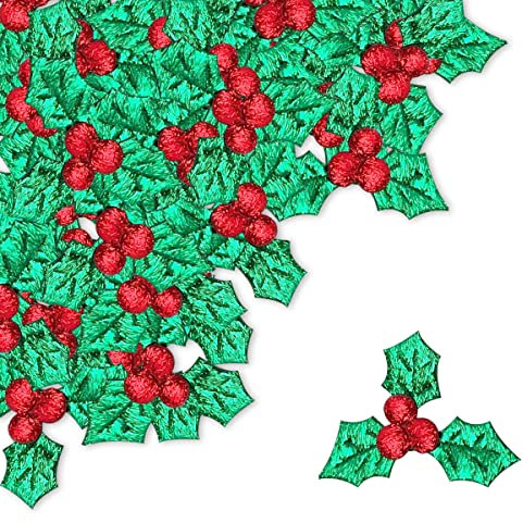Jagowa 100pcs Artificial Holly Berry Leaf Christmas Wreath Decorations - Red and Green, Ideal for Christmas Parties