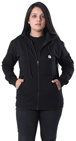 Bahob® Womens Ladies Plain Zip Up Hoodie Long Sleeve Sweatshirt Full Zip Top Soft Jumper Jacket Hoodies Top S-6XL (Black, Large)