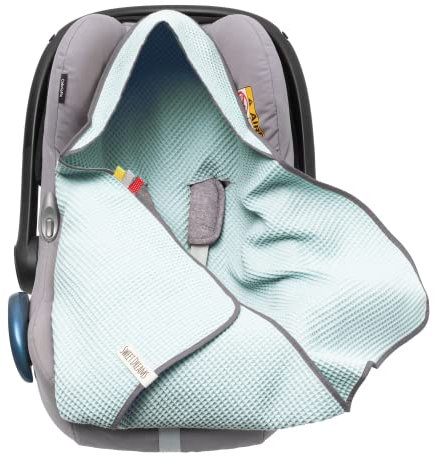 Einschlagdecke aus Waffelstoff für den Sommer 100% Baumwolle Baby Decke für Autositz Kuscheldecke Kinderwagedecke Für Kinderwagen Buggys z.B. Maxi Cosi Rosa Beige 3 Punkt Gurt (38) (Minze)