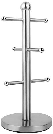 Mug Tree, Stainless Steel Coffee Tea Mug Tree with 6 Hooks, Standing Display Coffee Mug Rack Metal Mug Holders for Home Kitchen Restaurant - Silver
