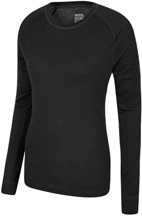Chic Femme Womens Thermal Underwear Sets | Long Sleeve Top & Pants Short Sleeved T-Shirt Ladies Warm Winter Baselayer Tops Trouser Leggings Set (18-20, Long-Sleeved Shirt, Black)