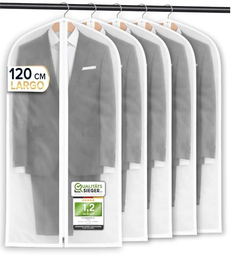 FiRiO 5x Fundas Ropa Armario I Antipolvo Funda Para Ropa Colgada I Antipolillas Funda Ropa Armario I Transpirable Bolsa Portatrajes Mujer y Hombre I Transparente Porta Traje, Camisa, Abrigo I 120x60cm