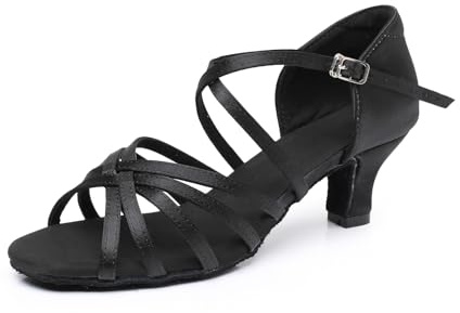 Rosefinch Latin Dance Shoes for Women Ballroom Party Dance Practice Performance Shoes Suitable for Latin, Salsa, Tango, Rumba, Cha Cha 5cm Heel, Black 5'