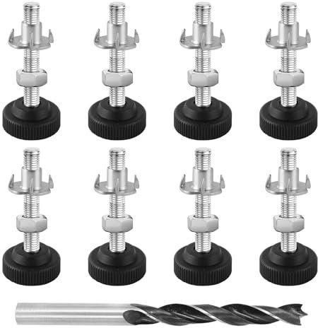 PEGRAUFC 8 x Verstellschraube M8 x 50mm mit Einschlagmuttern,Stellfüße M8,Kontermuttern und Metallbohrern,Möbelfüße Verstellbar,Justierschraube Verstellfüße Stellfüße Möbelbeschläge Sockel,Möbelfüße